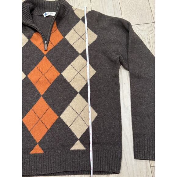 J Crew 100% Lambswool Academic Argyle Collared Half Zip Sweater Sz L Brown - Picture 7 of 9